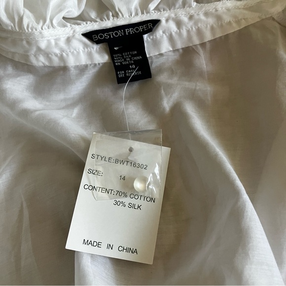 NWT Boston Proper white cotton/silk ruffle blouse w/back lace tie - Picture 9 of 13
